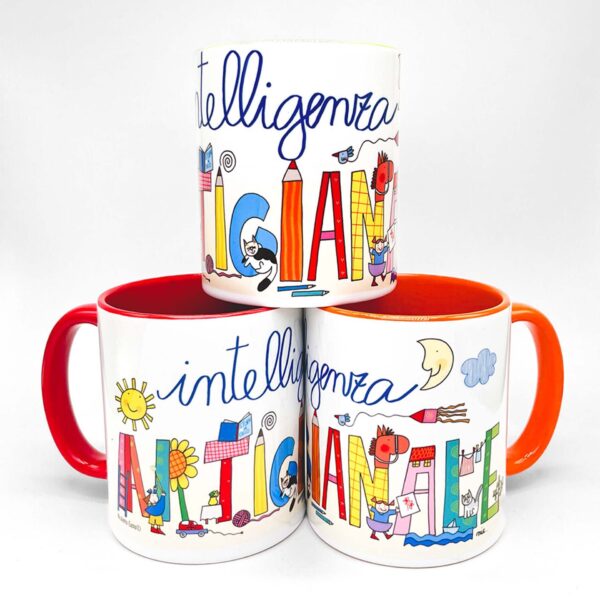 Tazza illustrata di Nicoletta Costa con illustrazione Intelligenza Artigianale