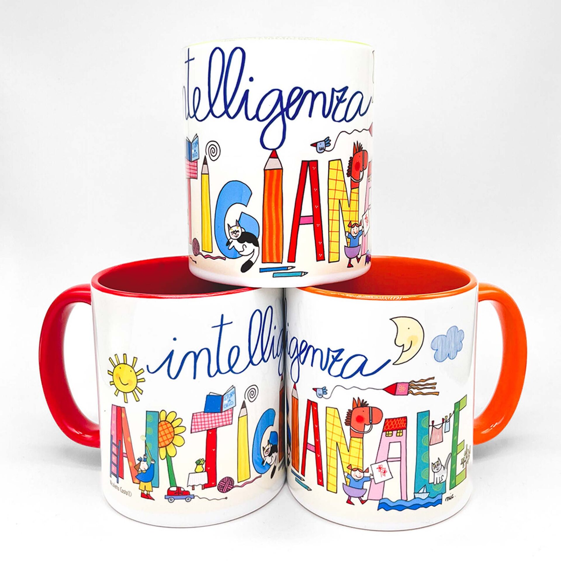 Tazza illustrata di Nicoletta Costa con illustrazione Intelligenza Artigianale