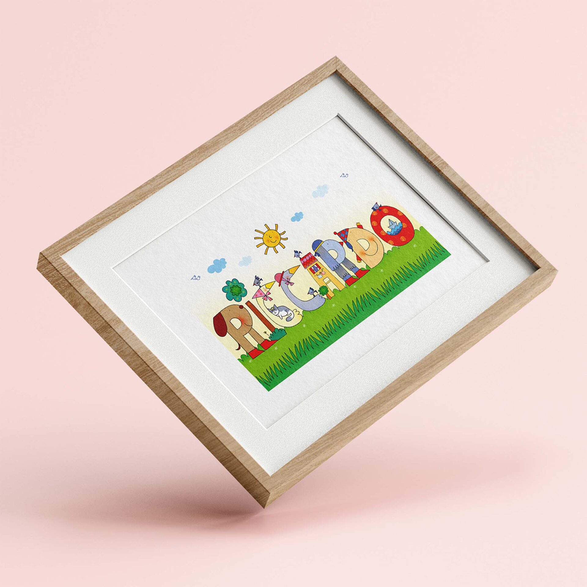 Nome illustrato personalizzato di Nicoletta Costa ambientato in cornice, cornice non inclusa