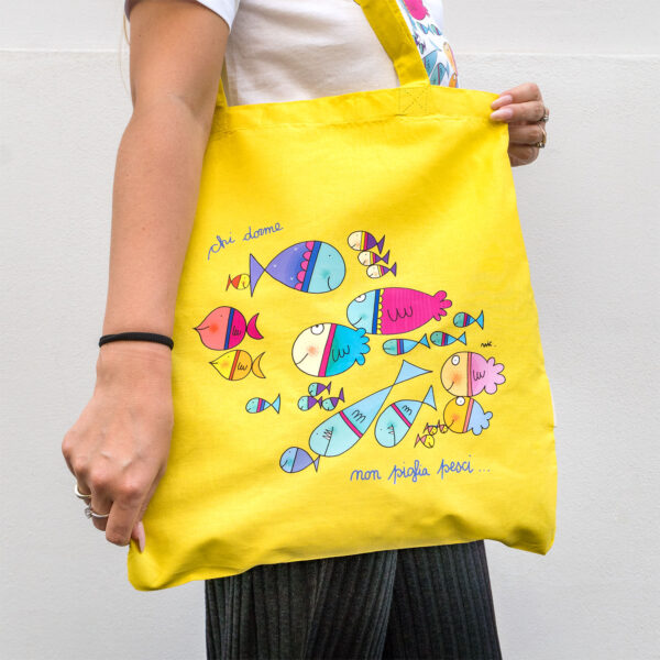 Shopper Pesci di Nicoletta Costa in cotone giallo