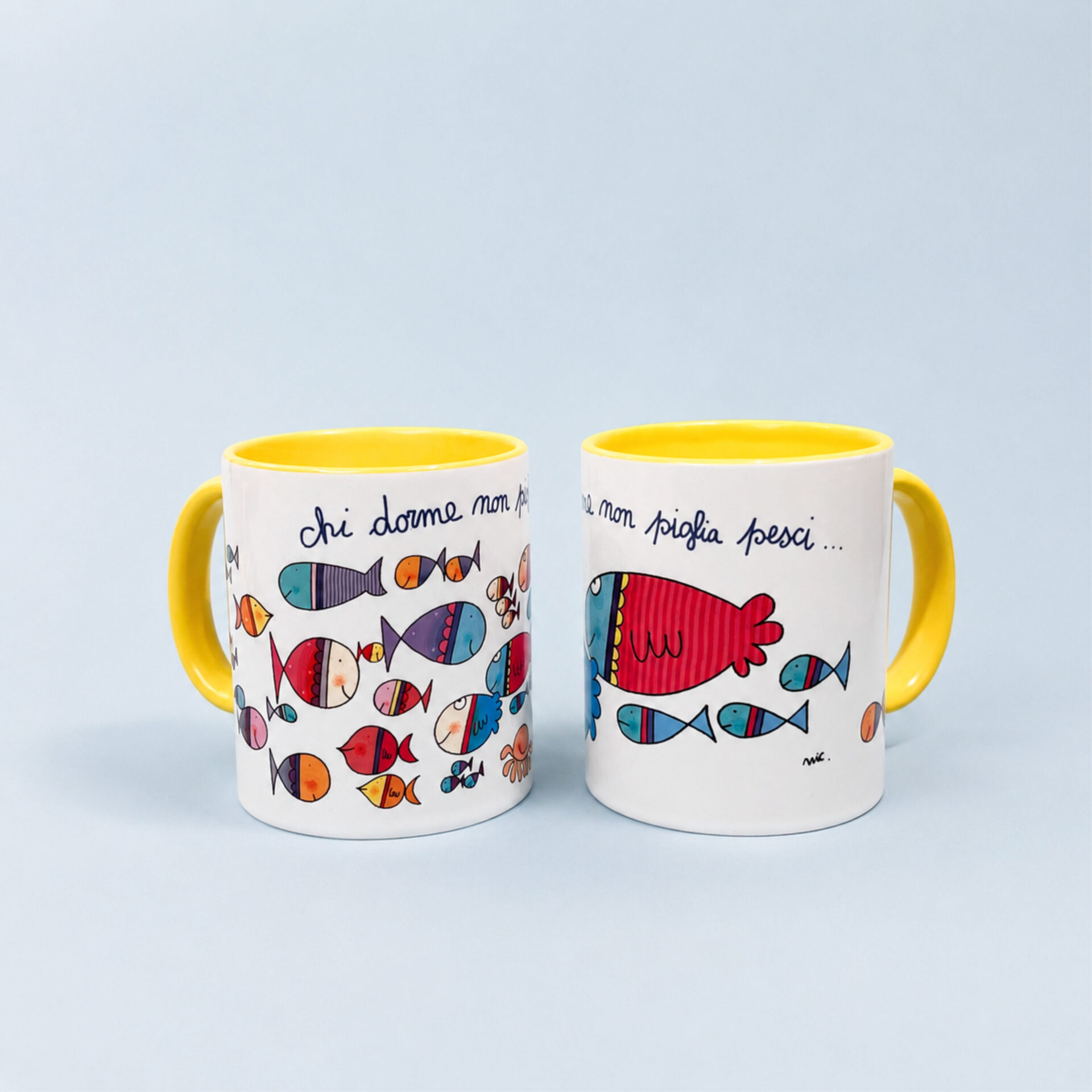 tazza Pesci di Nicoletta Costa in ceramica giallo