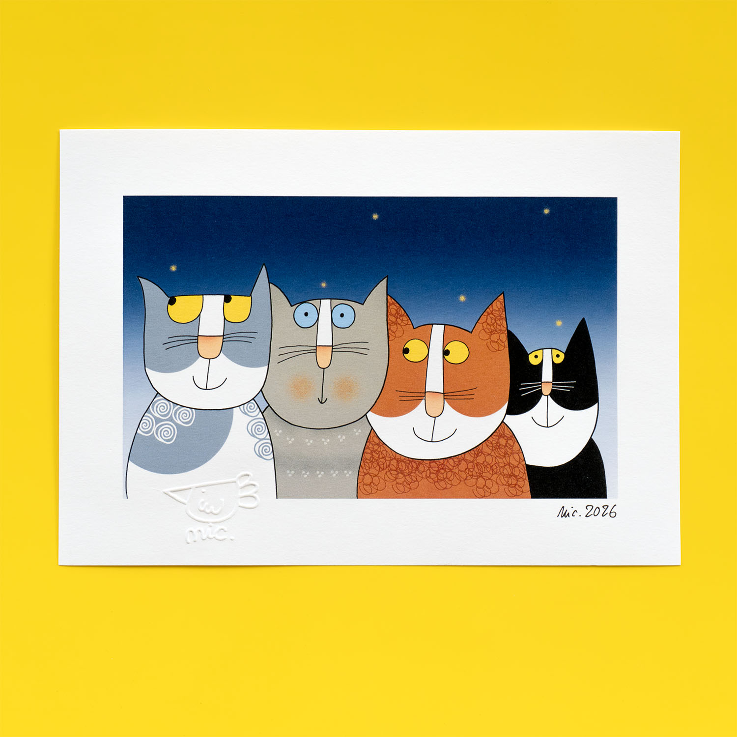 Stampe con illustrazioni originali di gatti, firmate da Nicoletta Costa.